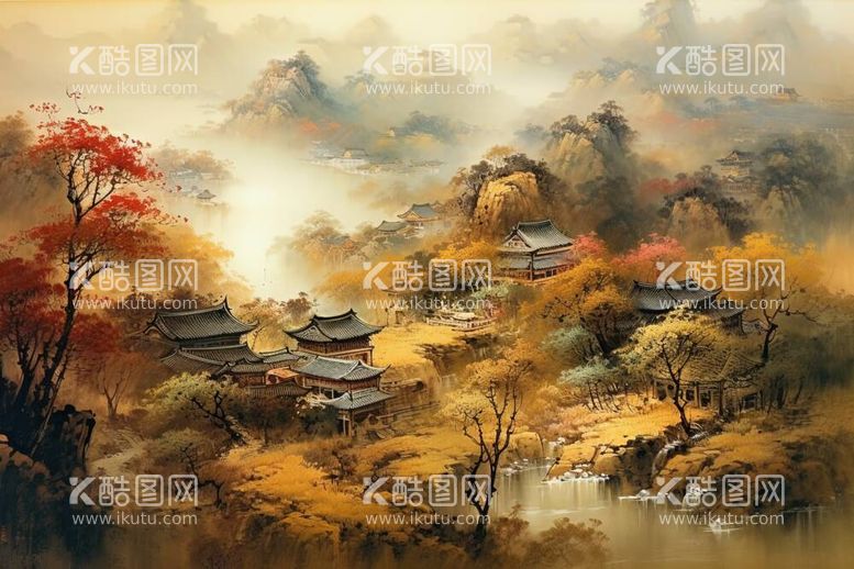 编号：77461211290724587437【酷图网】源文件下载-国画山村