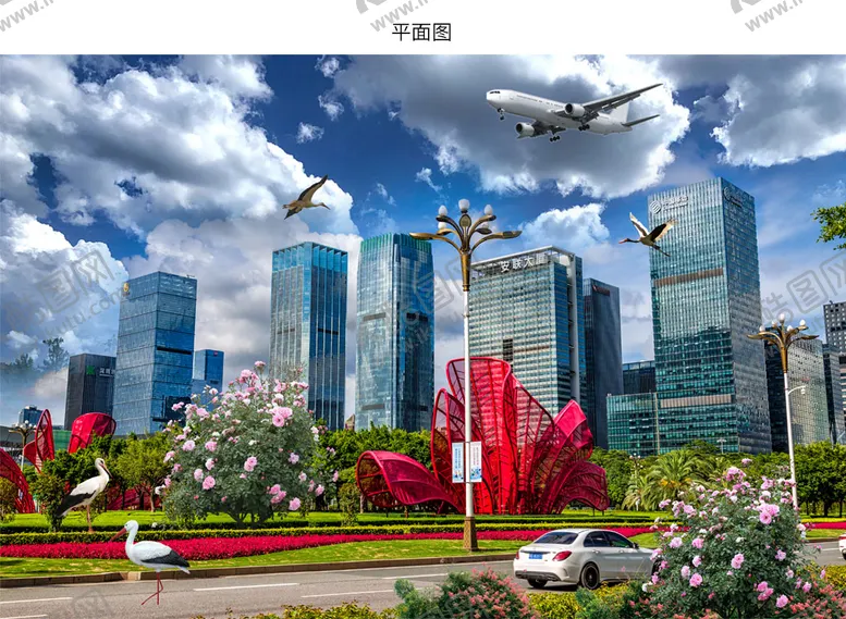 编号：30854909240640325172【酷图网】源文件下载-蓝天白云深南大道街景图片