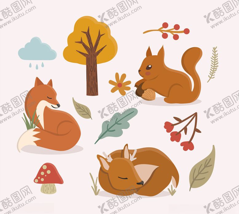 编号：38194210031655469361【酷图网】源文件下载-可爱秋季动物