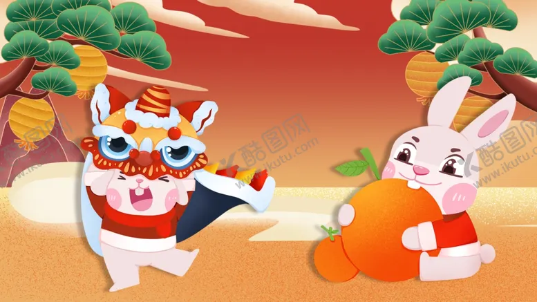 编号：43042912091821088638【酷图网】源文件下载-兔年卡通兔兔国潮风海报插画背景