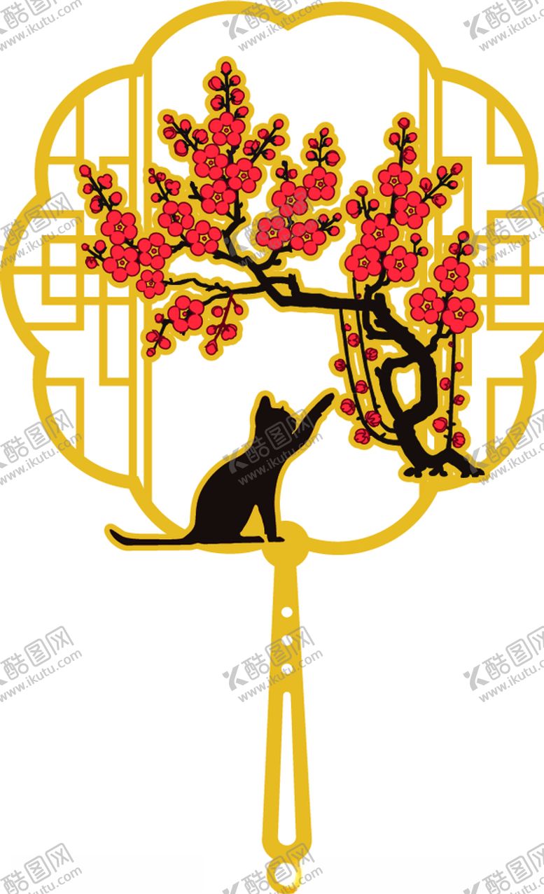 编号：80058709200809168914【酷图网】源文件下载-猫咪梅花团扇书签