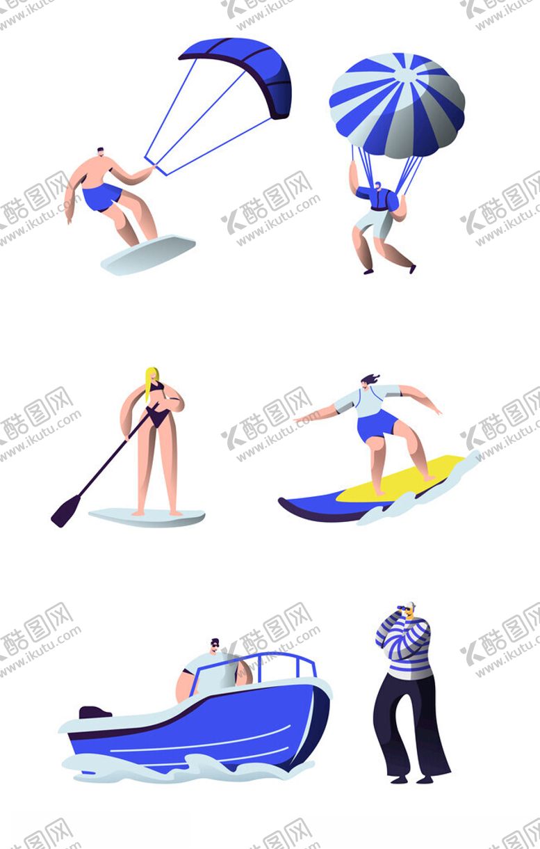 编号：38346802281008222174【酷图网】源文件下载-冲浪海边度假矢量人物插画