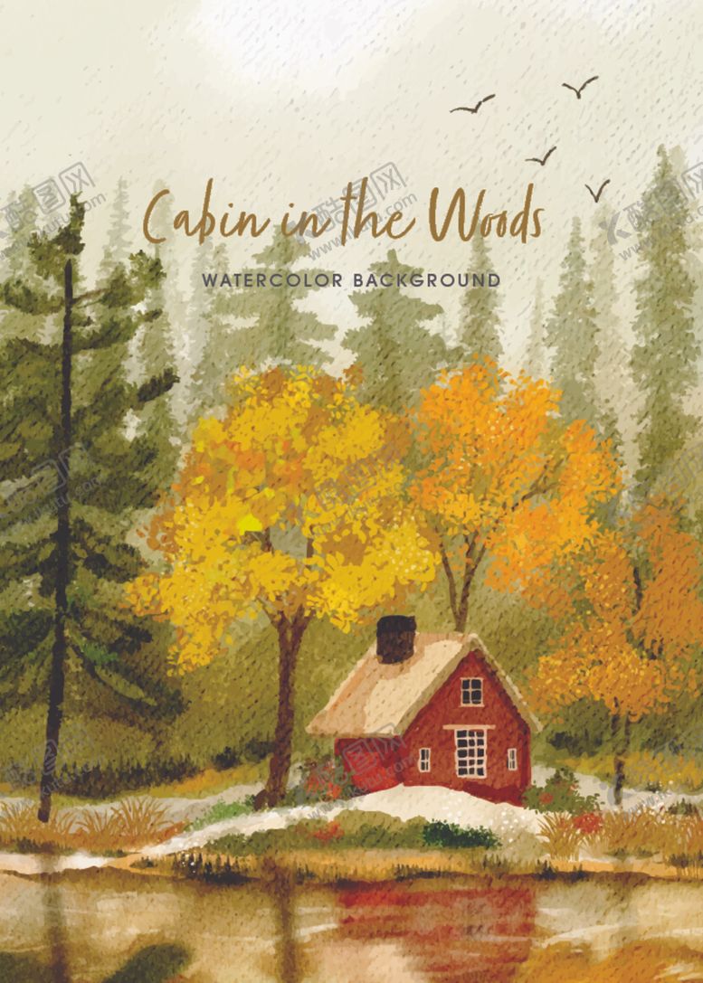 编号：54771104031110532881【酷图网】源文件下载-湖畔秋景中的温馨小屋