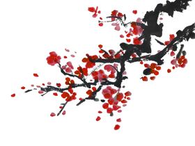 中国风水墨梅花树枝霜大雁画花