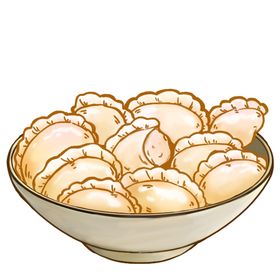 手绘饺子素材年夜饭青菜水春节
