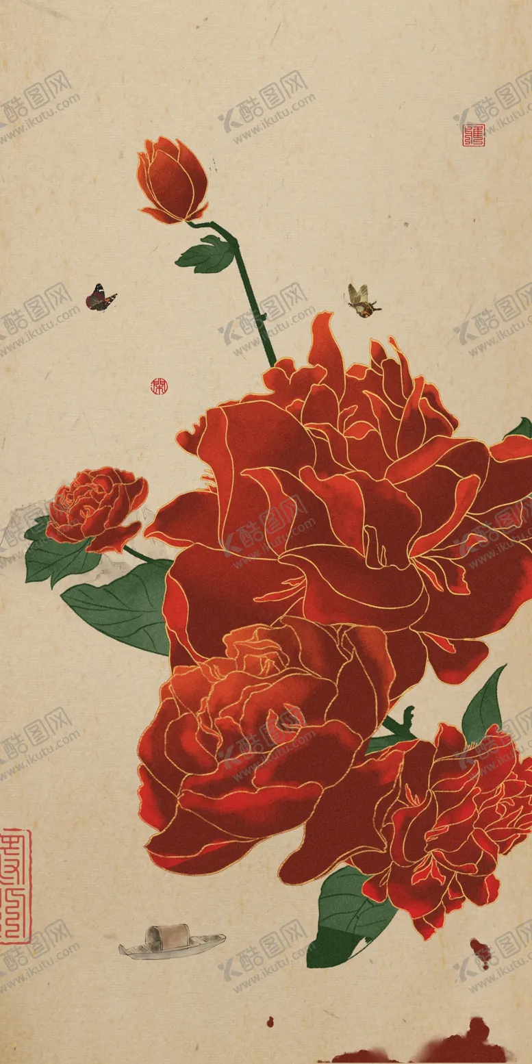 编号：23044007011155031495【酷图网】源文件下载-新中式牡丹装饰画