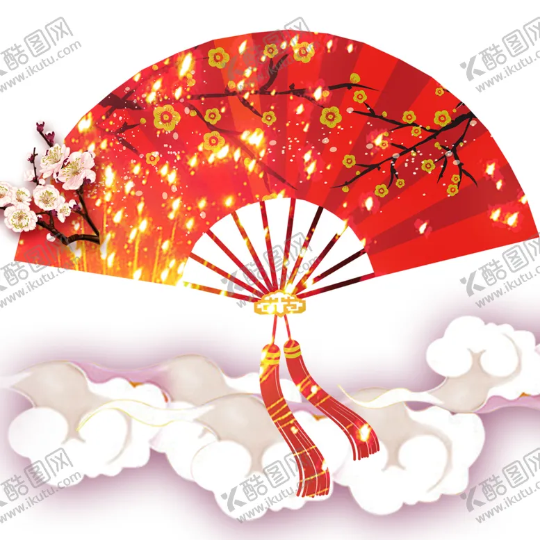 编号：37079106260154083638【酷图网】源文件下载-红色扇子祥云png
