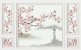 花鸟画梅花背景墙