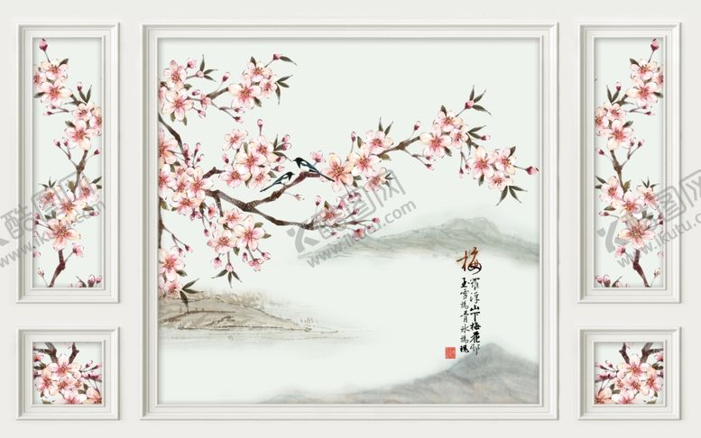 编号：51436507121528248697【酷图网】源文件下载-花鸟画梅花背景墙