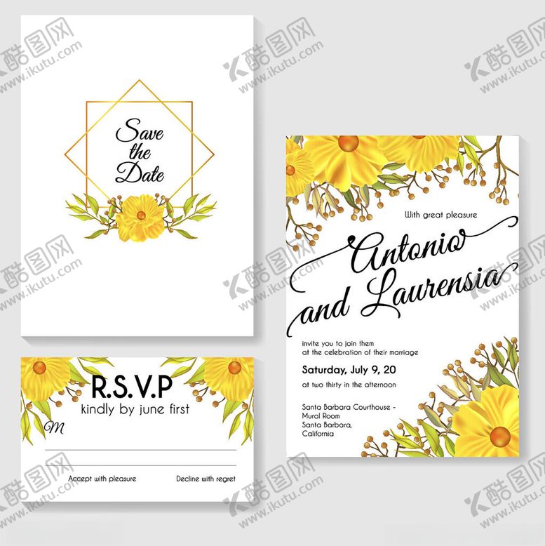 编号：51606911192215261458【酷图网】源文件下载-花卉婚礼邀请函模板