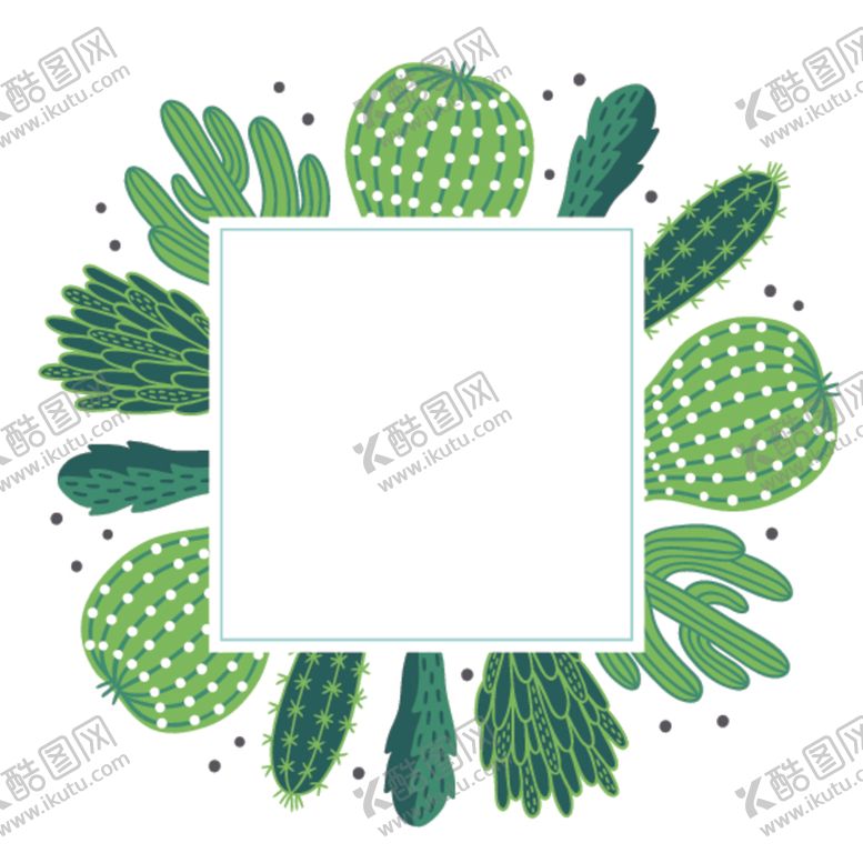 小清新仙人掌绘画图案植物卡通花圈