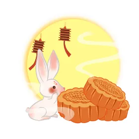 中秋插画可爱卡通兔子海报图案月饼png免扣