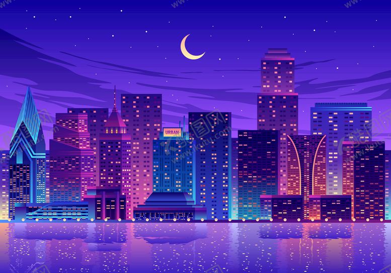 编号：94032709170546084318【酷图网】源文件下载-城市夜景插画