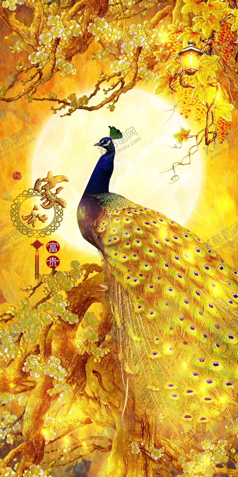 编号：59412409191449234930【酷图网】源文件下载-大气孔雀玄关画
