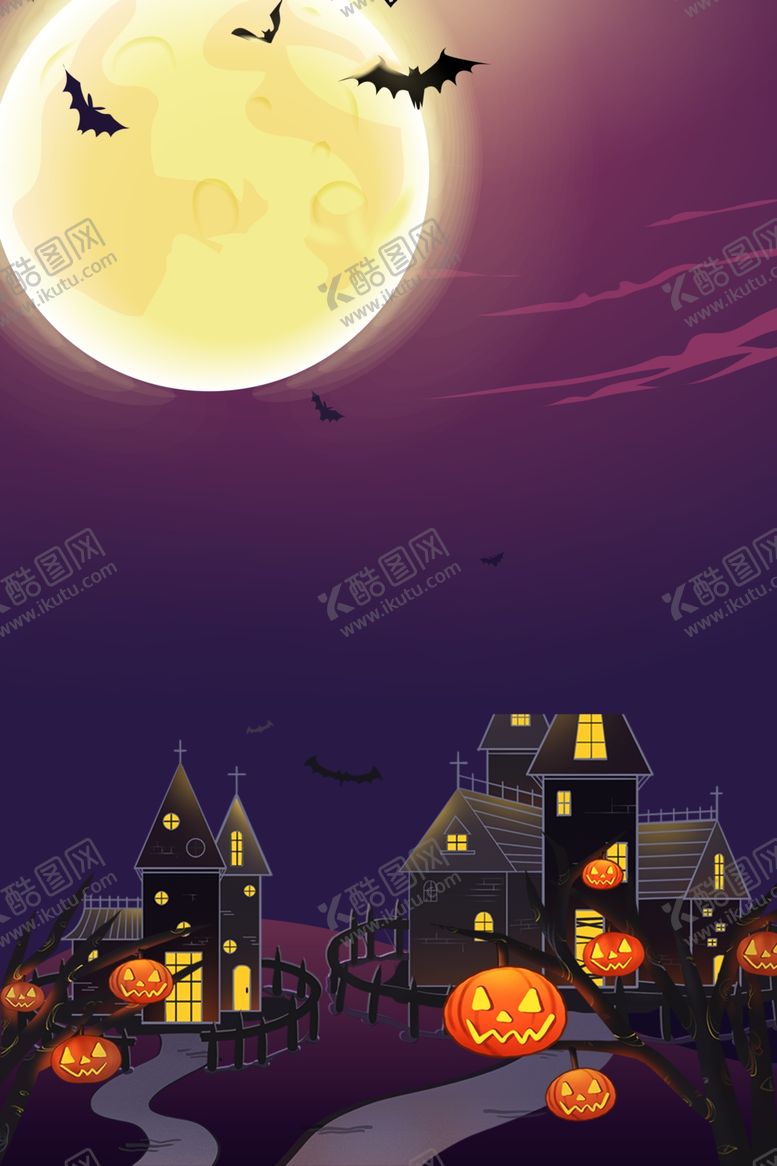 万圣节海报背景南瓜月亮装饰夜店