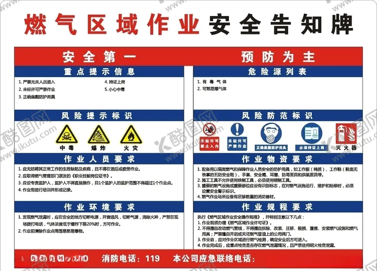 编号：78877605032033125605【酷图网】源文件下载-燃气区域作业安全告知牌