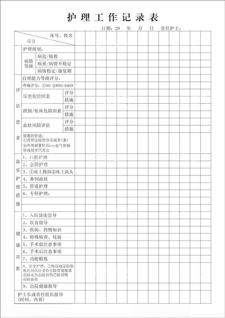 编号：36831011251924032384【酷图网】源文件下载-护理工作记录表