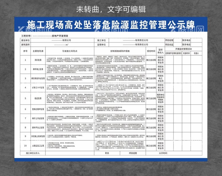 编号：91159010271646156175【酷图网】源文件下载-施工现场高处坠落危险源公示牌