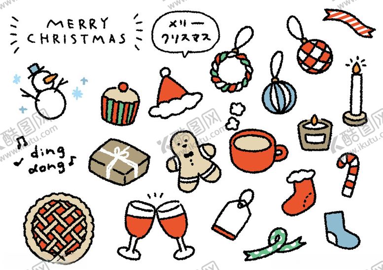 编号：26297710042141237654【酷图网】源文件下载-手绘圣诞元素插画集合