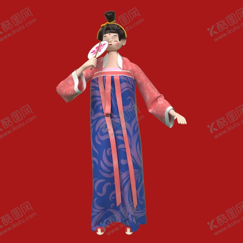 手绘古代仕女卡通动画人汉服图