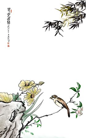 新中式花鸟竖版装饰画
