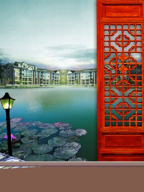 复古门窗中国风风景古典创意海报