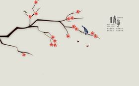 水墨山水简约花鸟背景客厅装饰画壁纸现代墙壁墙立体墙