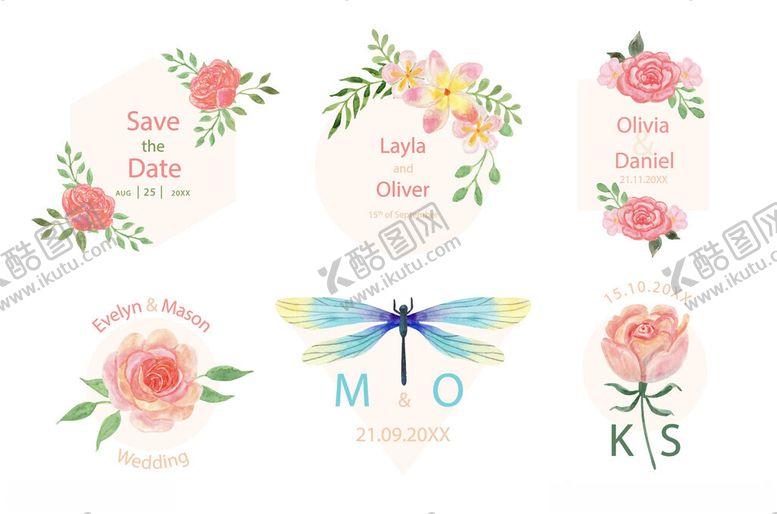 编号：48390910202200061898【酷图网】源文件下载-花卉蜻蜓装饰图案集合