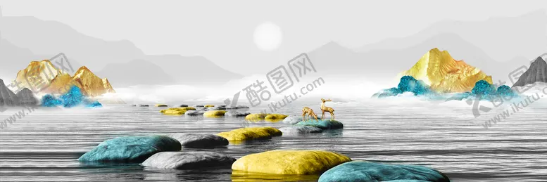 编号：40318710060502433147【酷图网】源文件下载-山脉湖泊艺术装饰画