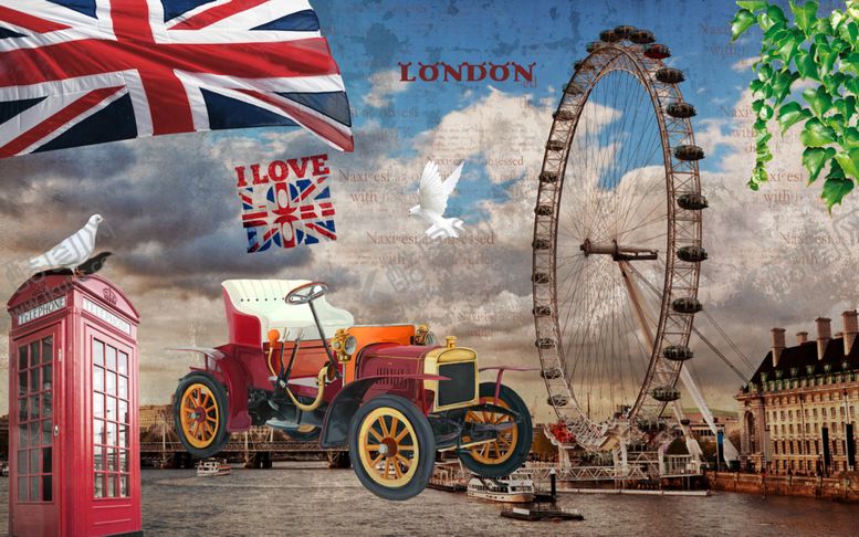 编号：44083910210911016418【酷图网】源文件下载-欧式英伦风老爷车背景墙