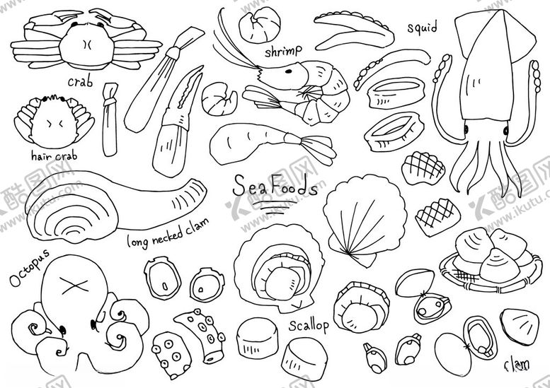 编号：90635011021103303369【酷图网】源文件下载-海洋生物简笔画素材集合