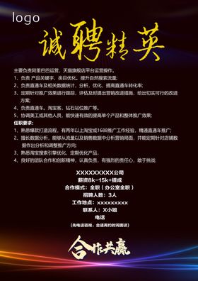 招聘海报会饭店夜场
