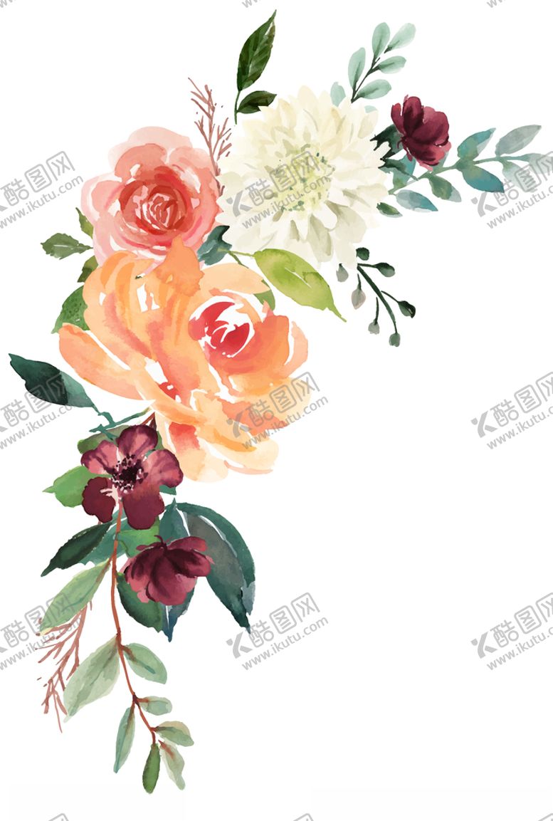 编号：26085210100941003774【酷图网】源文件下载-水彩创意花朵植物