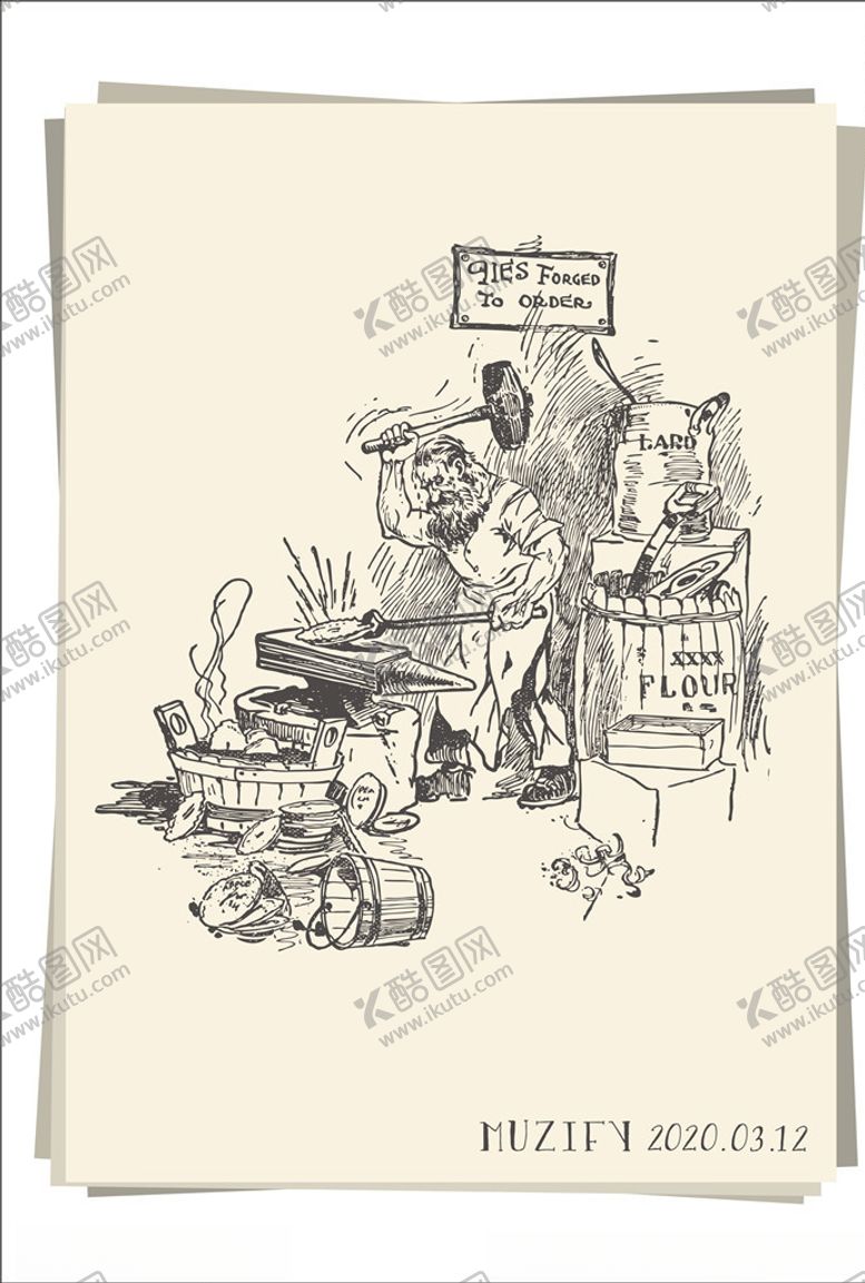 编号：83365109270851445943【酷图网】源文件下载-欧洲复古打铁匠手绘稿