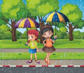 卡通雨季儿童