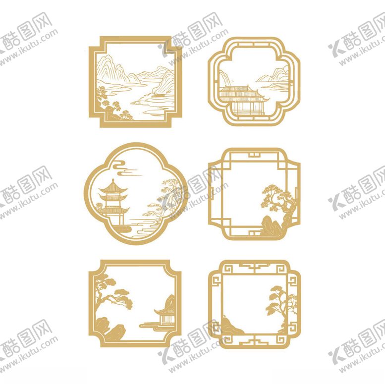 编号：79959711021130085122【酷图网】源文件下载-中式线描山纹小院树中国风边框标