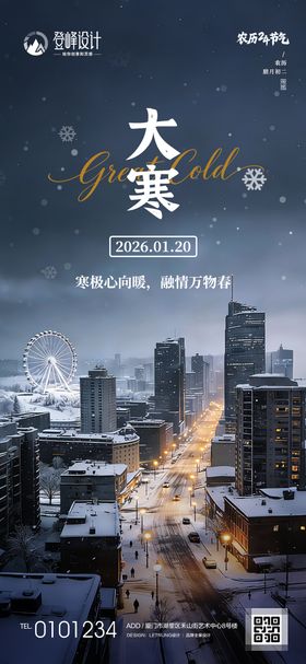 农历传统节气大寒节气宣传海报