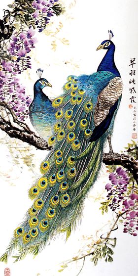 孔雀玄关装饰画