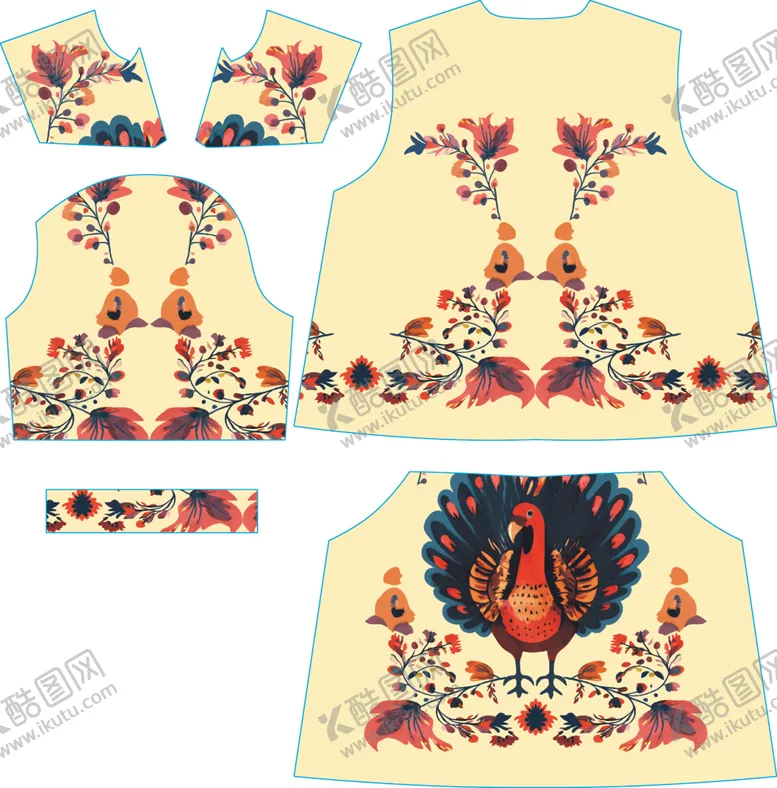 编号：93164206291611417201【酷图网】源文件下载-孔雀花卉图案服饰设计稿
