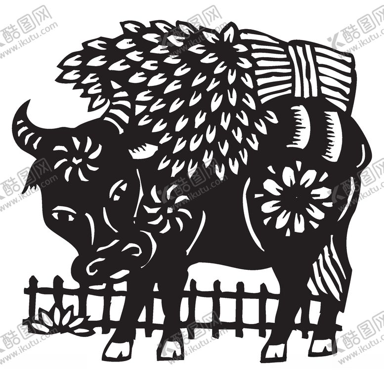 编号：96275209221455526373【酷图网】源文件下载-背稻谷牛剪纸