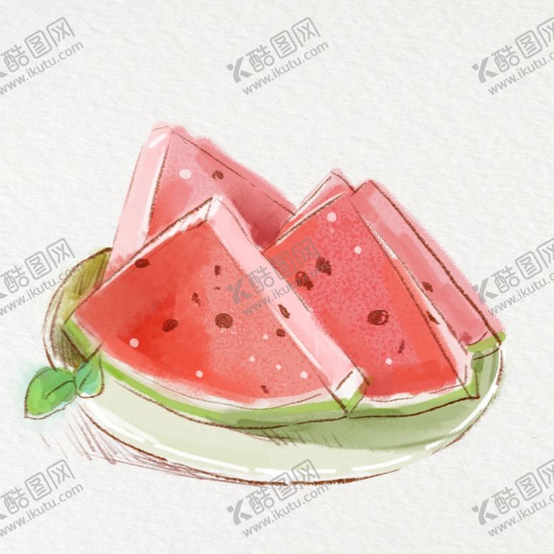 编号：65171309240857327289【酷图网】源文件下载-手绘水彩可口水果西瓜