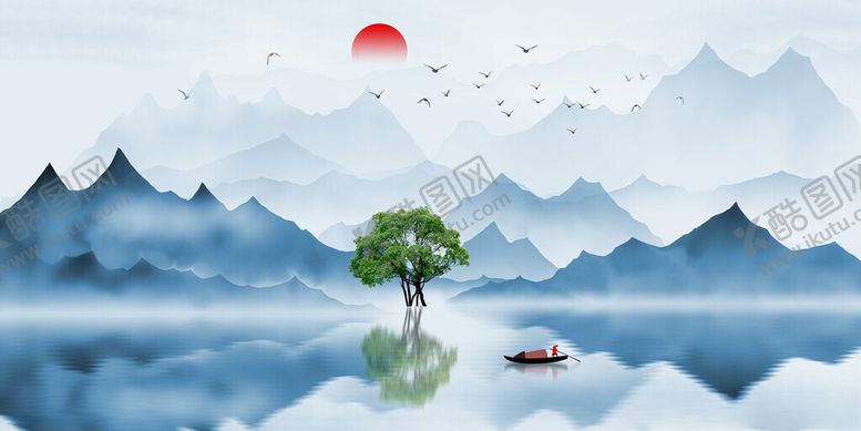 编号：50767112110651047235【酷图网】源文件下载-新中式现代山水框画