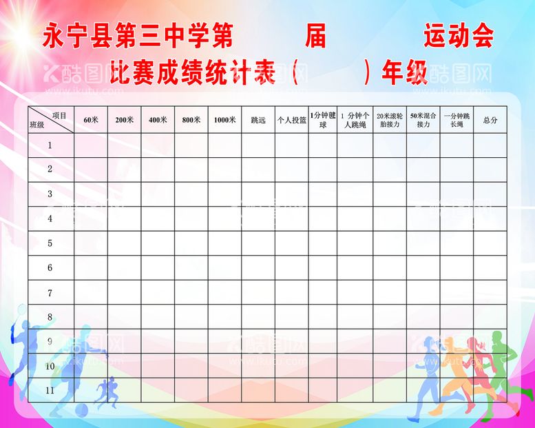 编号：64550011201426138662【酷图网】源文件下载-运动会比赛成绩统计表