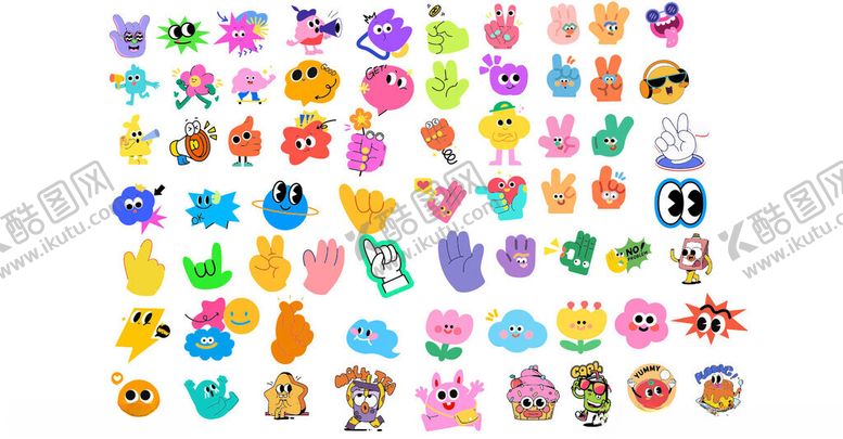 编号：21069404152329169330【酷图网】源文件下载-多彩卡通动物手势图案集合
