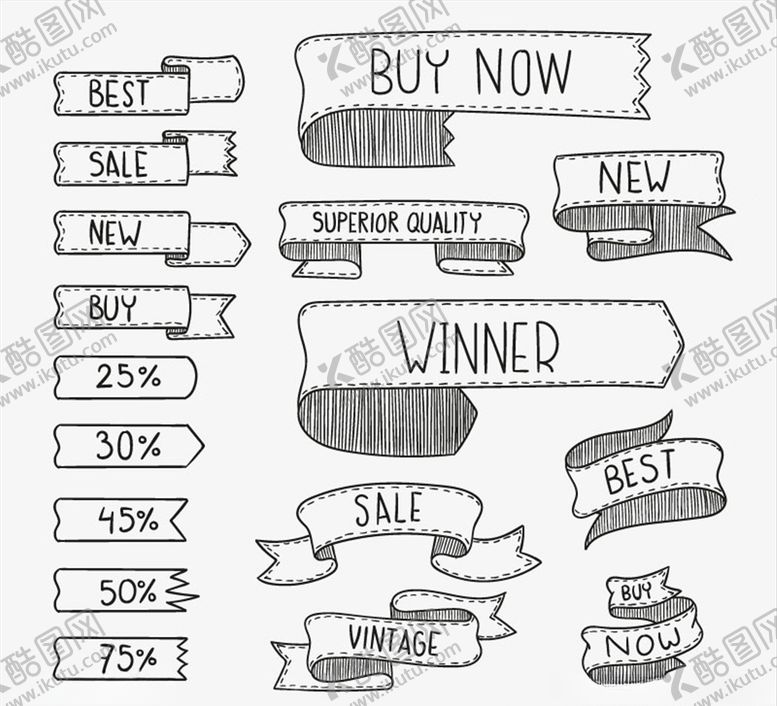 编号：19799709140111045427【酷图网】源文件下载-手绘促销丝带