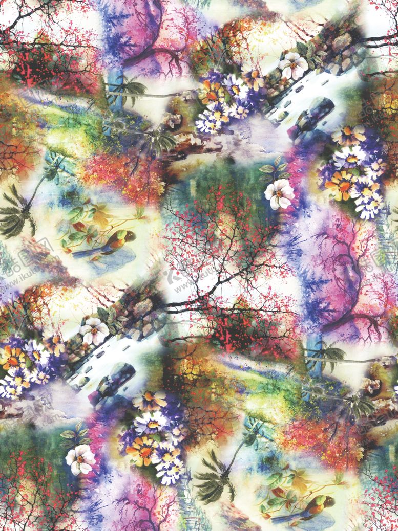 编号：33030309240555561385【酷图网】源文件下载-花鸟森林印花树林