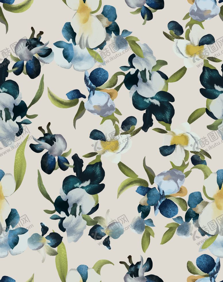 编号：51054804052149041707【酷图网】源文件下载-大牌蓝白花卉图案