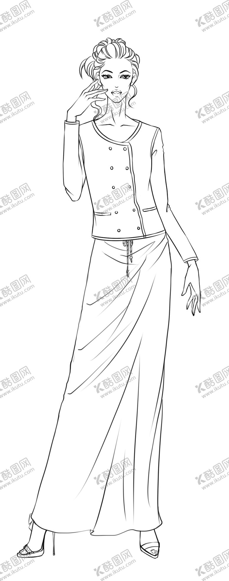 编号：77401309162042488113【酷图网】源文件下载-手绘H形上衣女