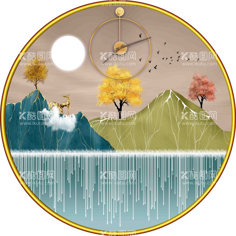 编号：53017909172309361654【酷图网】源文件下载-新中式圆形装饰画