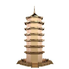 红色高塔国风古风立体海报素材